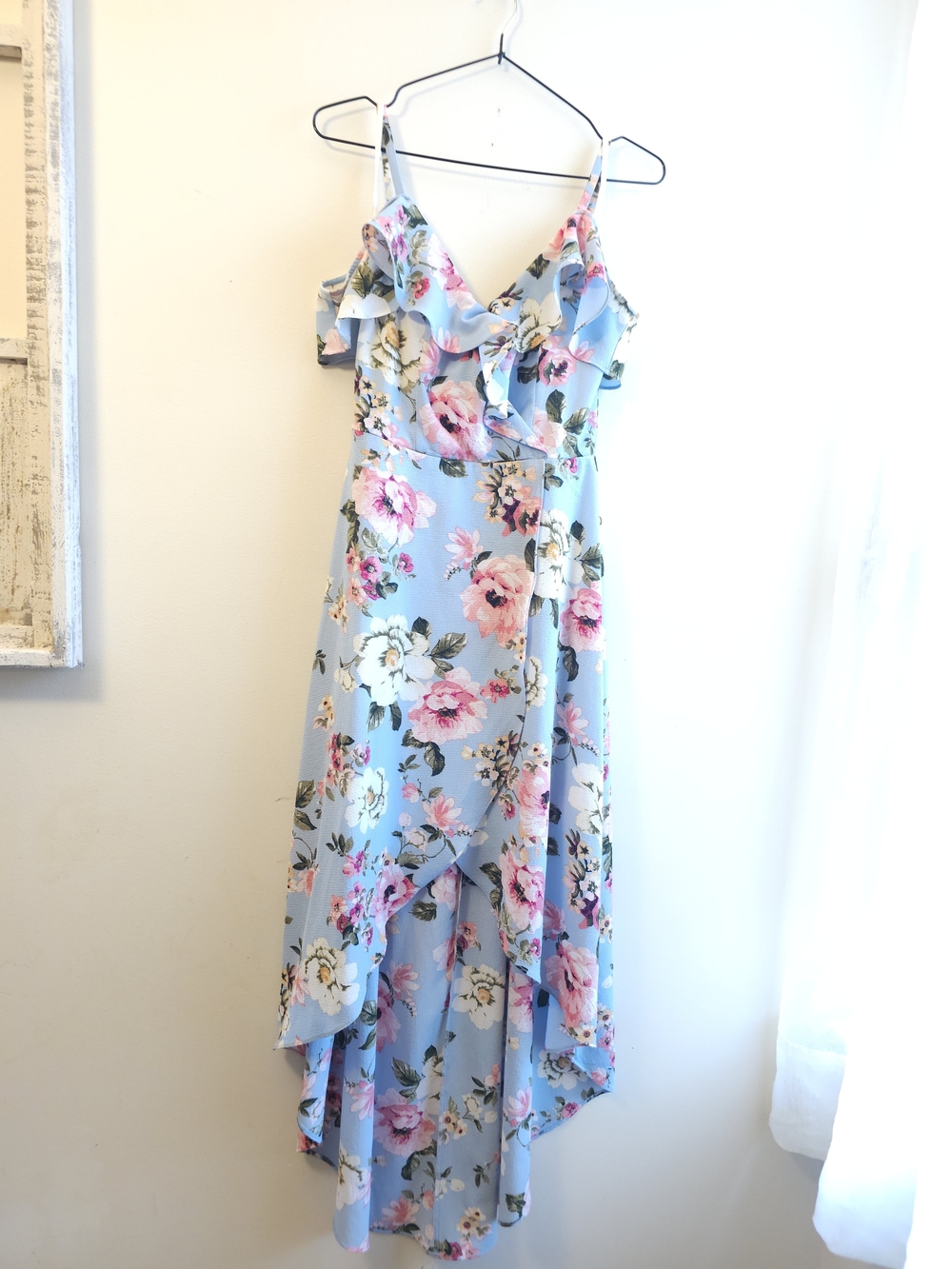 Blue Floral Ruffle High-Low Dress - Picture 2 of 3